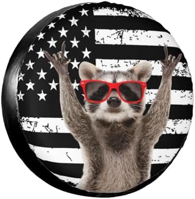 Spare Tire Covers for Trailers, Funny Raccoon Rock Flag USA Wheel Protectors by FalePrint
