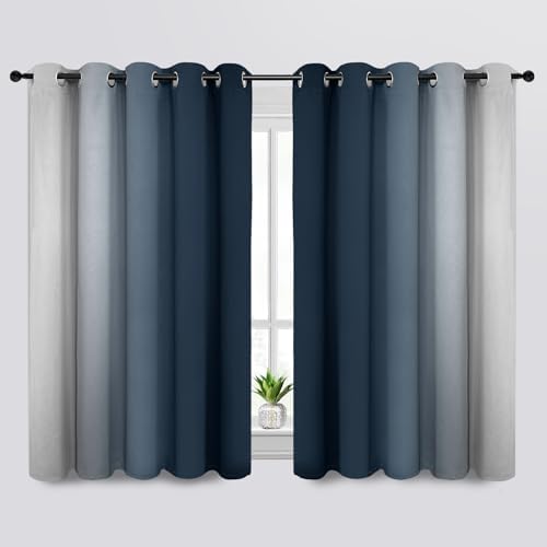 SimpleHome Ombre Navy Blue to Grey White Curtains - Image 2