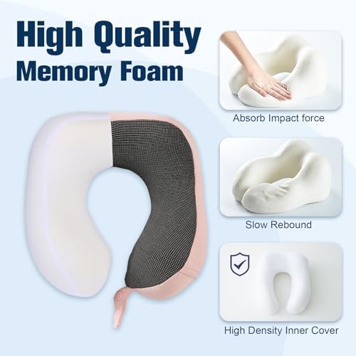Cirorld Neck Pillow for Traveling, Travel Pillows for Airplanes Light Pink - Image 4
