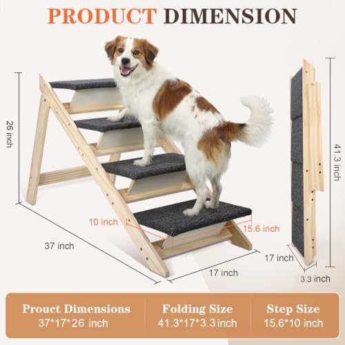 Foldable 4-Step Dog Stairs for Bed, 2-in-1 Dog Steps & Ramp for High Bed Couch - Image 6