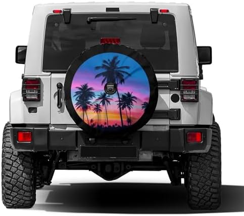 Palm Trees Multicolor Sunset Spare Tire Cover by Foruidea