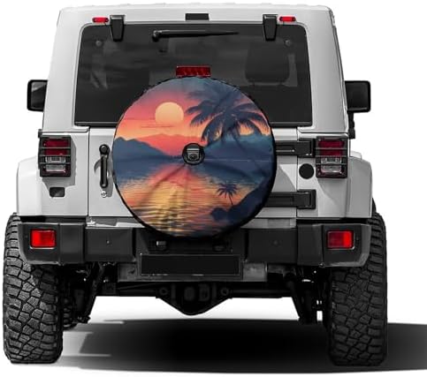 Sunset Mountain Lake Palm Spare Tire Cover by Foruidea