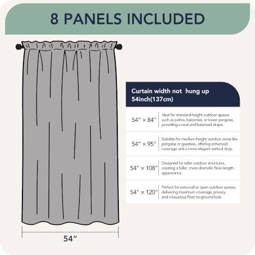 Outdoor Curtains for Patio Waterproof, 8 Panels, Rod Pocket - Image 6