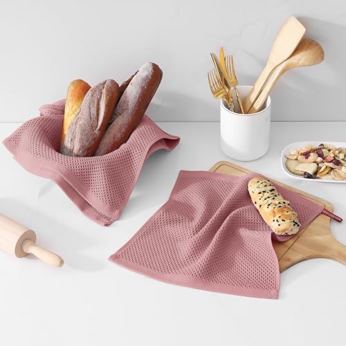 Kitinjoy 100% Cotton Waffle 6-Pack Kitchen Towels, Dried Roses - Image 2