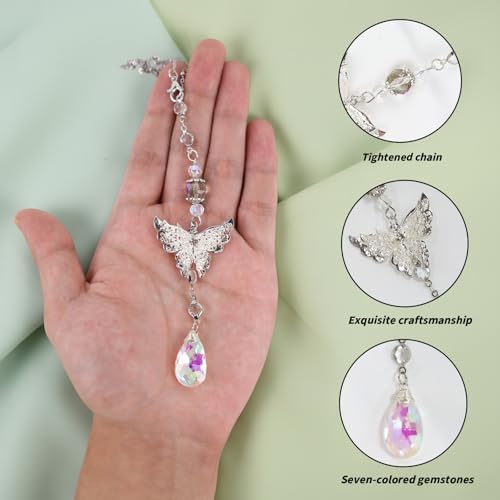 8 Inch Butterfly Crystal Suncatcher Car Rearview Mirror Charm - Image 7