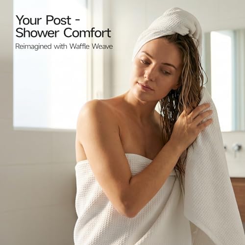 REDKISS 100% Cotton Waffle Weave Bath Towels 4 Pack - Image 4