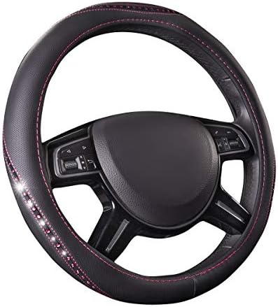CAR PASS Bling Diamond Leather Steering Wheel Cover, Studded Crystal by CARPASS