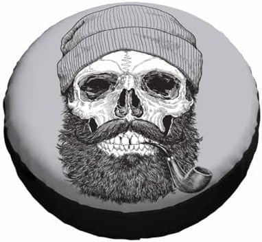 Skull Spare Tire Cover 15 inch Sailor Sea Captain Hipster Pipe Beard Skeleton - Image 3