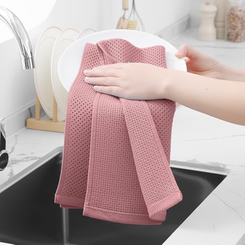 Homaxy 100% Cotton Waffle Weave Kitchen Dish Towels 4-Pack, Dried Rose - Image 4