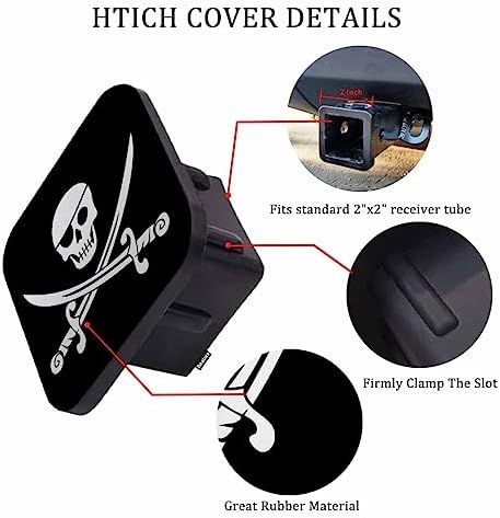 Trailer Hitch Cover for 2" Receivers Jolly Roger Pirate Flag, Skull - Image 3