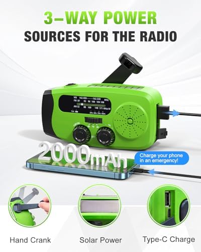 Hand Crank Radio with AM/FM/NOAA Weather Bands, - Image 6