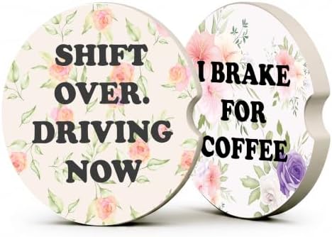 Funny Coffee Lover Car Coasters, Colorful Girly Floral Cup Holders by Unknown