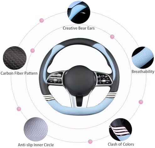 14 inch Cute Leather D Shape Steering Wheel Cover Black Blue - Image 5