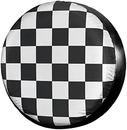 Black and White Racing and Checkered Pattern Spare Tire Cover Dust-Proof Wheel by Foruidea