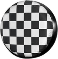 Black and White Racing and Checkered Pattern Spare Tire Cover Dust-Proof Wheel by Foruidea