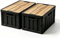 2 Pack 50L Black Storage Crate Wooden Lid Foldable Stackable Bin by Unknown