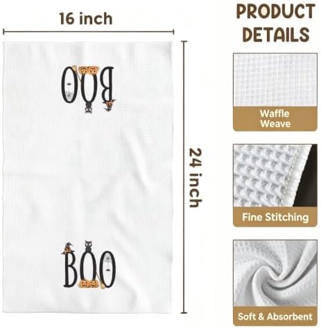 Fall Halloween Kitchen Towel, Boo Cat Pumpkin Gift Dish Towel - Image 4
