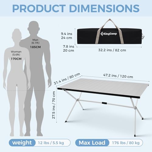 KingCamp Large 47" Folding Camping Table, Lightweight Outdoor Table 176 Lbs - Image 2