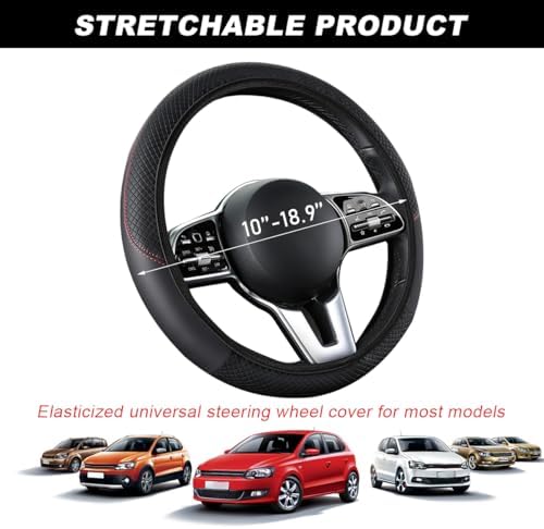 DXNQ Car Steering Wheel Cover, 15 Inch Carbon Fiber Leather Stitching Color - Image 2