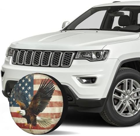 American Flag Spare Tire Cover Bald Eagle Wheel Covers 15 Inch - Image 3