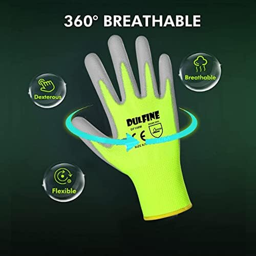 DULFINE Safety Work Gloves for Men & Women 12 Pairs, PU Coated Yellow M - Image 2