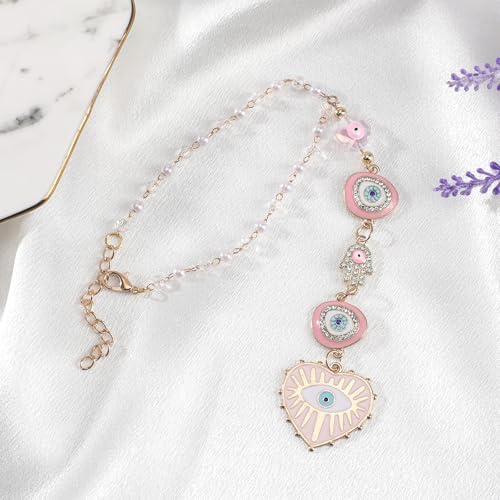 Pink Evil Eye Rearview Mirror Charm, Hamsa Hand Car Accessory - Image 6