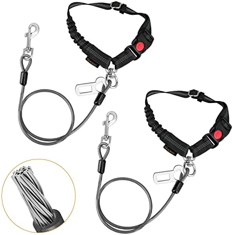 Chew Proof Dog Car Seat Belt, 2 in 1 Steel Cable Dog Car Accessories Headrest by CHZUOBER