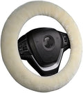 White Fuzzy Sheepskin Car Steering Wheel Cover by OGLAND