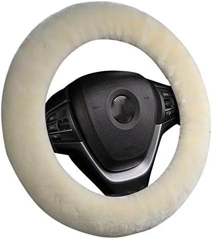 White Fuzzy Sheepskin Car Steering Wheel Cover by OGLAND