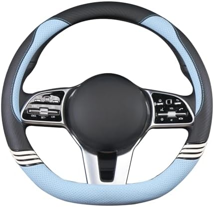 15 inch Cute Leather D Shape Steering Wheel Cover Black Blue - Image 3