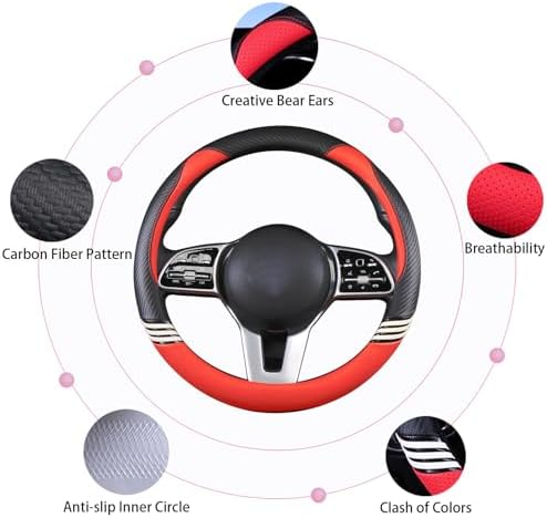 15 inch Cute Leather Steering Wheel Cover Black and Red - Image 4