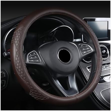 AUCELI 14.5-15 Inch Steering Wheel Cover Non-Slip Leather Coffee by AUCELI