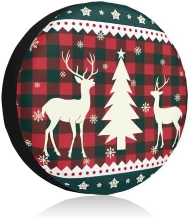 Winter Elk Deer Xmas Tree Spare Tire Cover Red Green Plaid by Unknown
