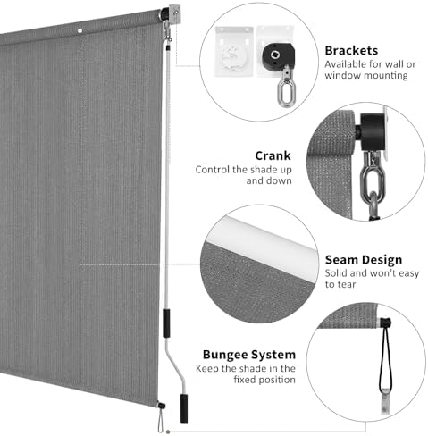 SMONTER Outdoor Sunshade Roller Shade 8'W x 8'H, Exterior Cordless Roll Up - Image 4