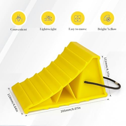 2 Pack Wheel Chocks with Rope, Bright Yellow Lightweight Wheel Blocks - Image 2