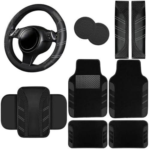 NBTEPEM 10 Pcs Car Floor Mats Full Set & Sport Leather Steering Wheel Cover by NBTEPEM