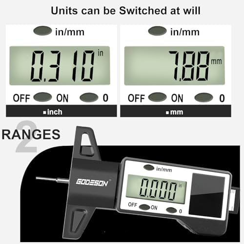GODESON Digital Tire Tread Depth Gauge, Solar & Battery Power, Inch/MM Display - Image 3
