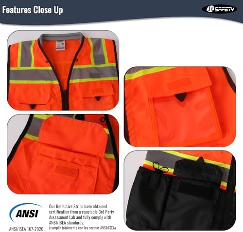 JKSafety Hi-Vis Unisex Surveyor Safety Vest Heavy Duty PPE Inner Pockets - Image 2