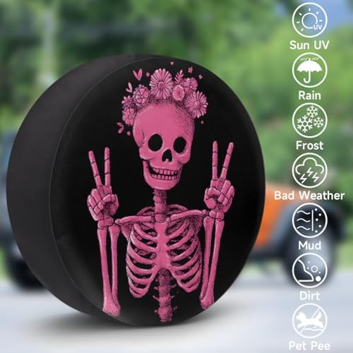 Pink Skull Fun Spare Tire Cover Dust-Proof Wheel Protector - Image 3