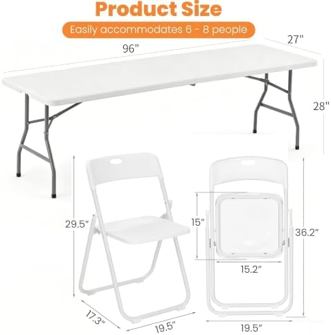8 FT Plastic White Folding Table Chairs Set - Image 3