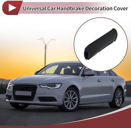 Car Handbrake Cover Leather Black Blue Line 1 Pcs - Image 2