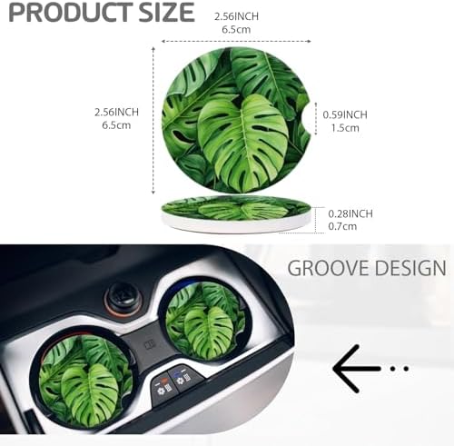 Cup Holder for Car, Tropical Leaf Pattern Ceramic Coasters Non-Slip Cup Holder - Image 3