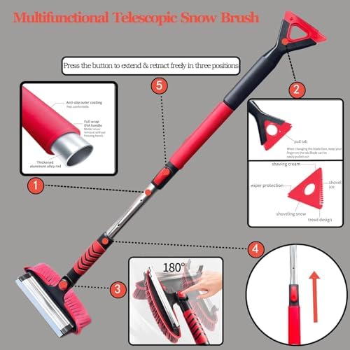 42" Car Snow Brush & Ice Scraper Red Snow Brush - Image 2