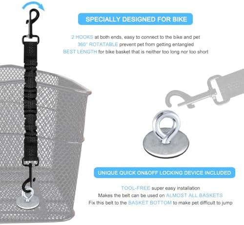 Dog Seat Belt for Bike Basket, Shock Absorbing Lead Bicycle Safety Leash - Image 3