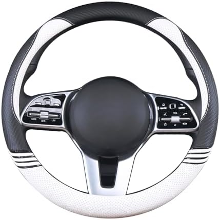 Small 14 inch Cute Leather Steering Wheel Cover Black and White - Image 4