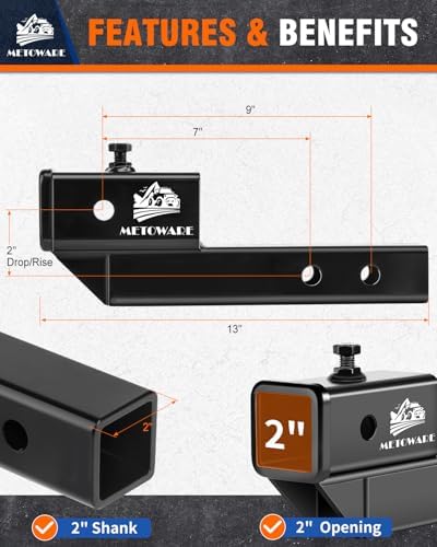 METOWARE Trailer Hitch Extender Fits 2" Receiver 2" Drop/Rise 7500 LBS GTW - Image 3