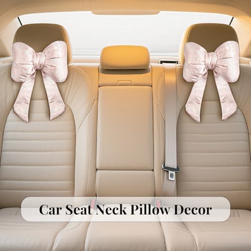 2 Pack Bow Car Headrest Pillow Comfortable Soft Plush Head Rest Cushion - Image 4