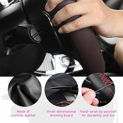 Ziciner Genuine Leather Steering Wheel Cover, Stitch on Wrap, Breathable - Image 3