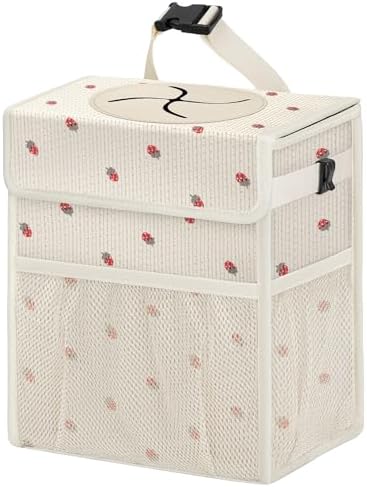 Corduroy Car Trash Can with Lid and Mesh Pockets by Unknown