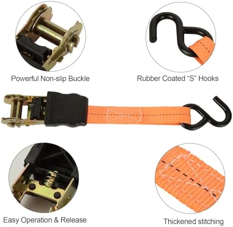 6 Pack 1 Inch x 20 Ft Ratchet Tie Down Straps - Image 5